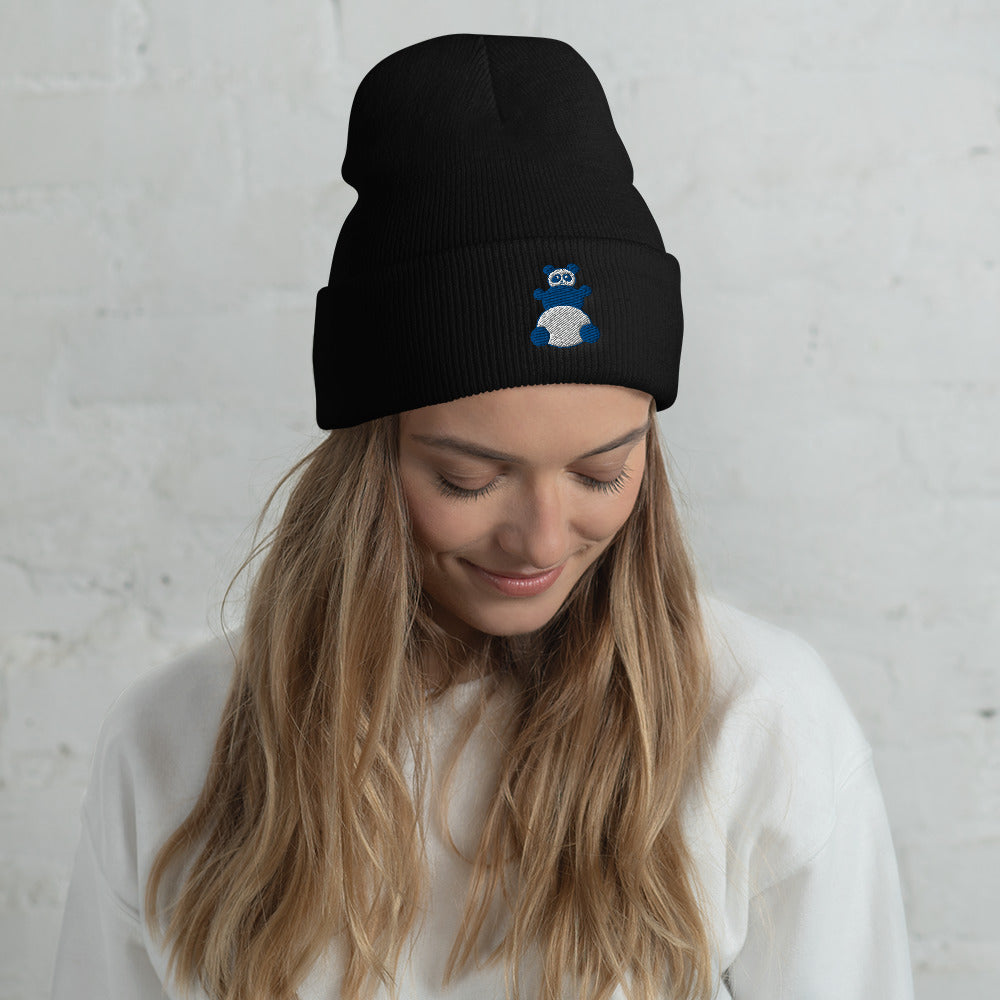 Cool Blue Panda Slouchy Cuffed Beanie